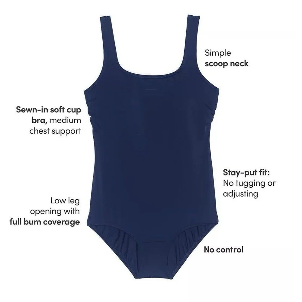 Land's End Tugless Swimsuit Black One Piece Bathing Suit NEW